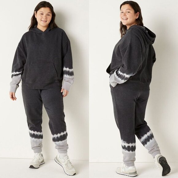 VS Pink Gray Tie Dye Pullover Sweatshirt High Waist Campus Jogger Set XS - Picture 1 of 4